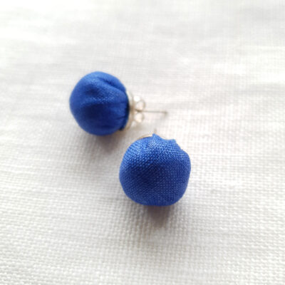 STERLING SILVER EAR STUDS IN COBALT BLUE SILK | £45